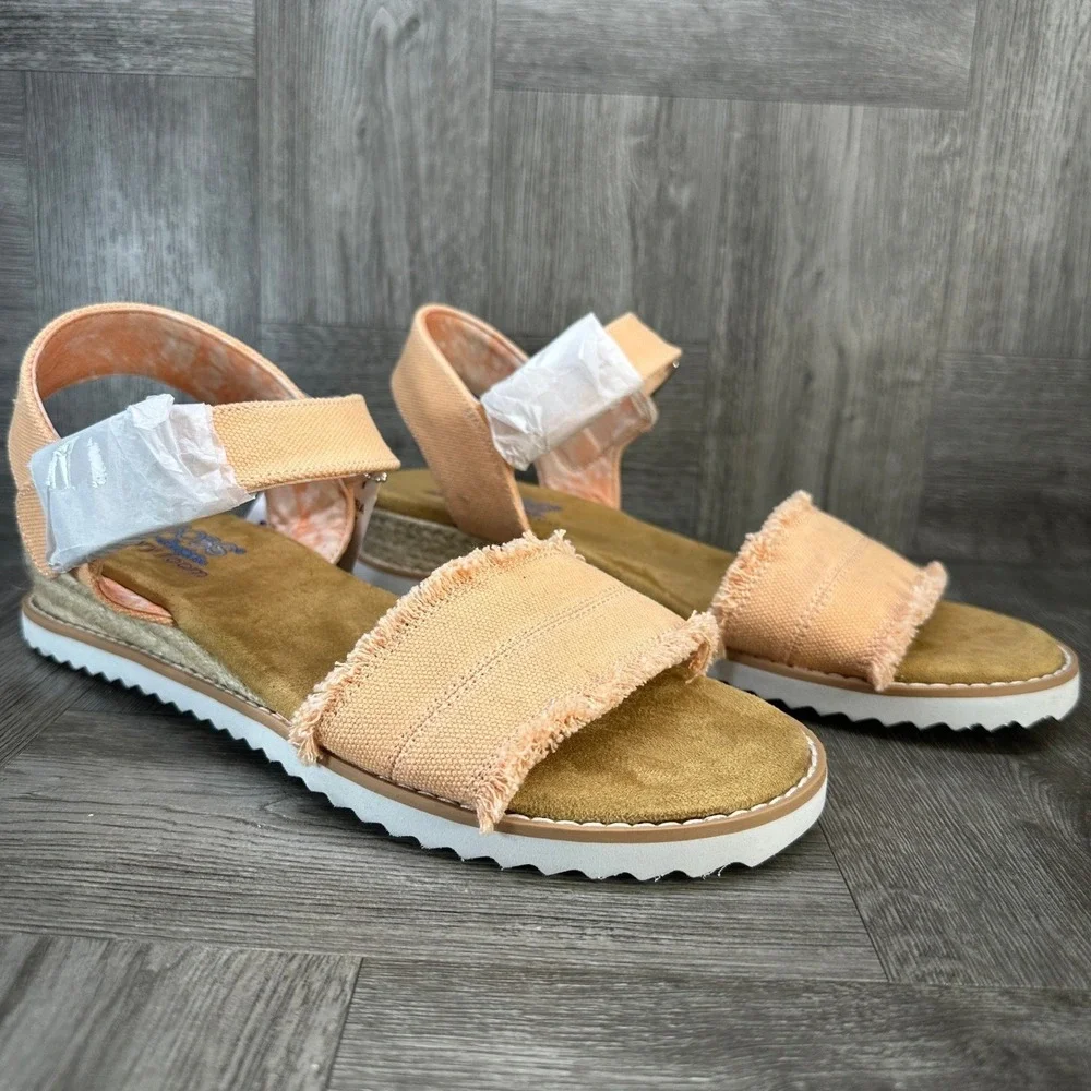 BOBS‎ Skechers Desert Kiss Sandals Women 9 Canvas Frayed Boho NEW 113541/PCH